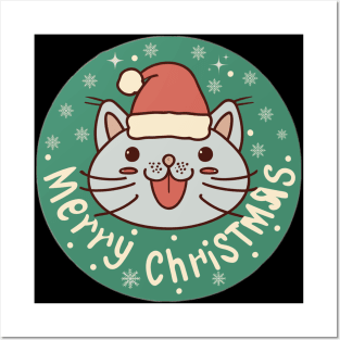 Merry Christmas cat snowflakes design Posters and Art